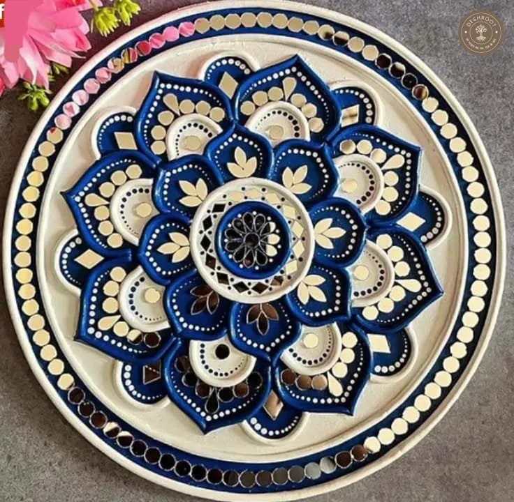 Handcrafted Blue Lotus Mandala Wall Plate