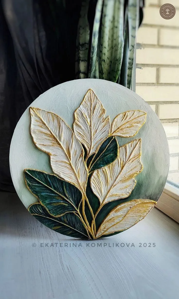 Handcrafted Botanical Leaf Textured Wall Art – Modern Nature Decor