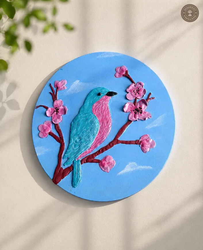 Blue Bird Blossom Handcrafted Relief Wall Art