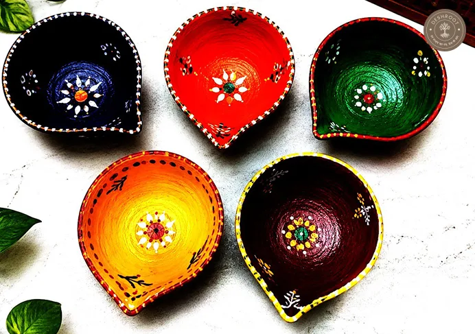 Handcrafted Colorful Clay Diya set