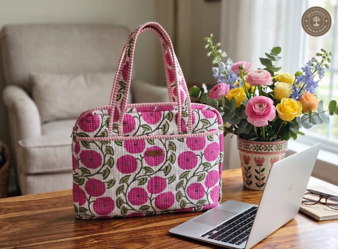 Pink Blossom Quilted Laptop Bag