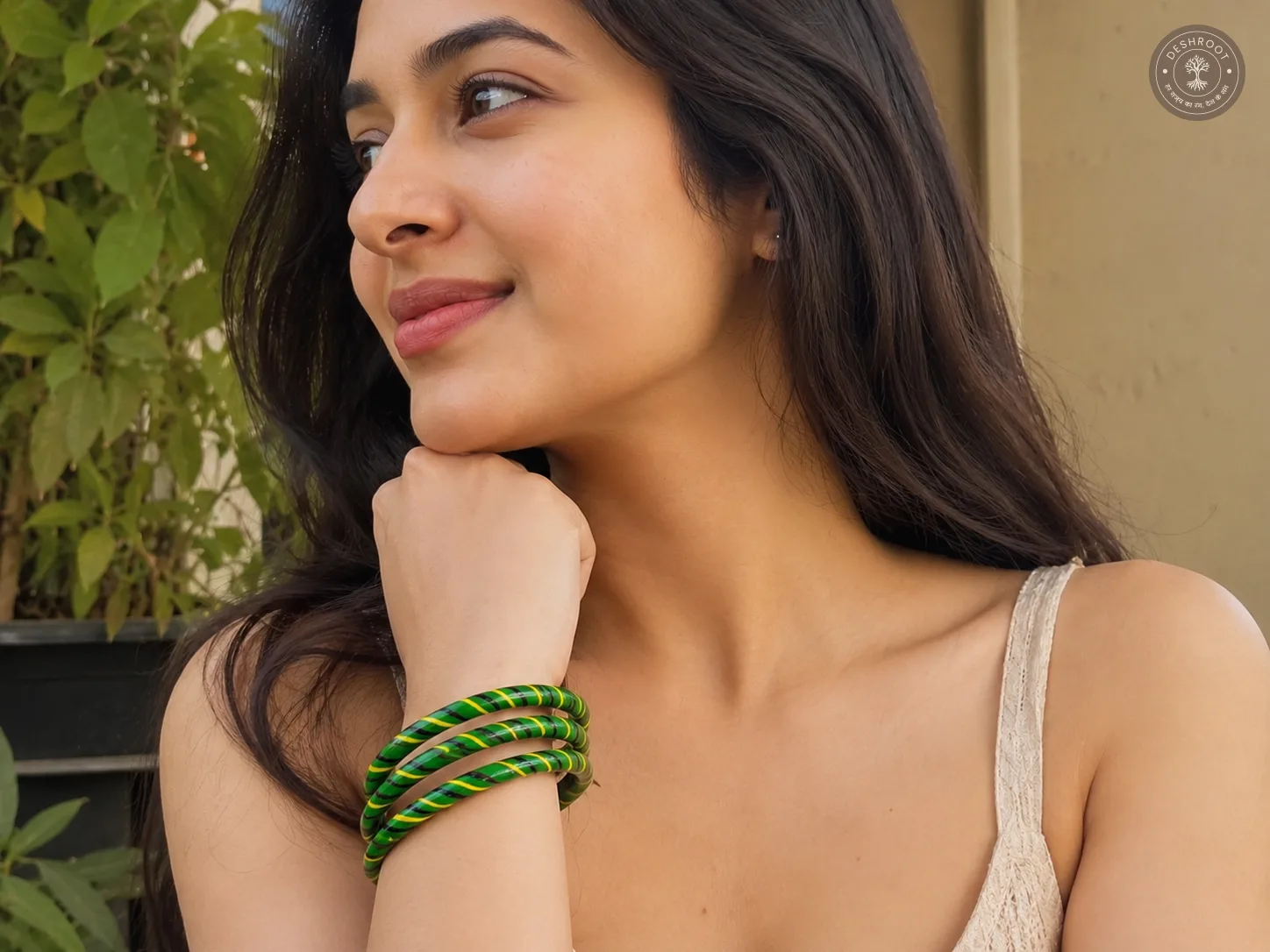 Emerald Stripe Handmade Bangles Set