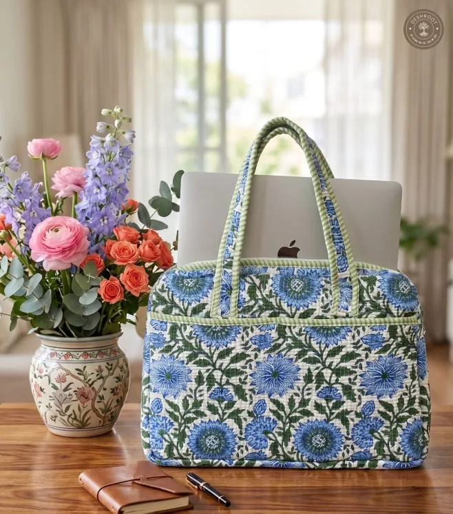 Blue Garden Quilted Laptop Bag