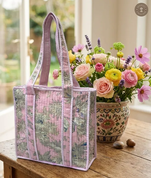 Pastel Floral Quilted Lunch Box Hand Bag