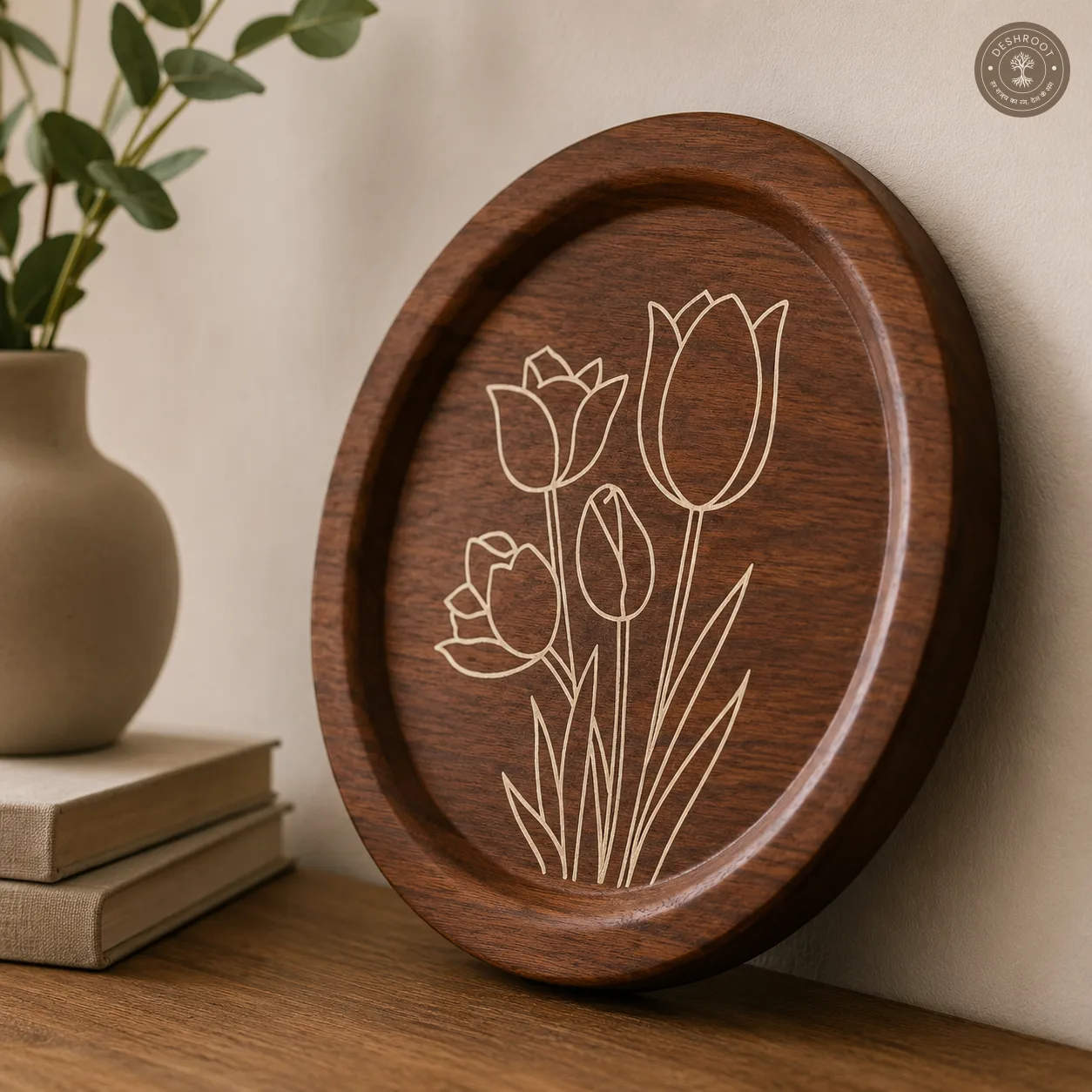 Tulip Bloom Handcrafted Wooden Wall Plate