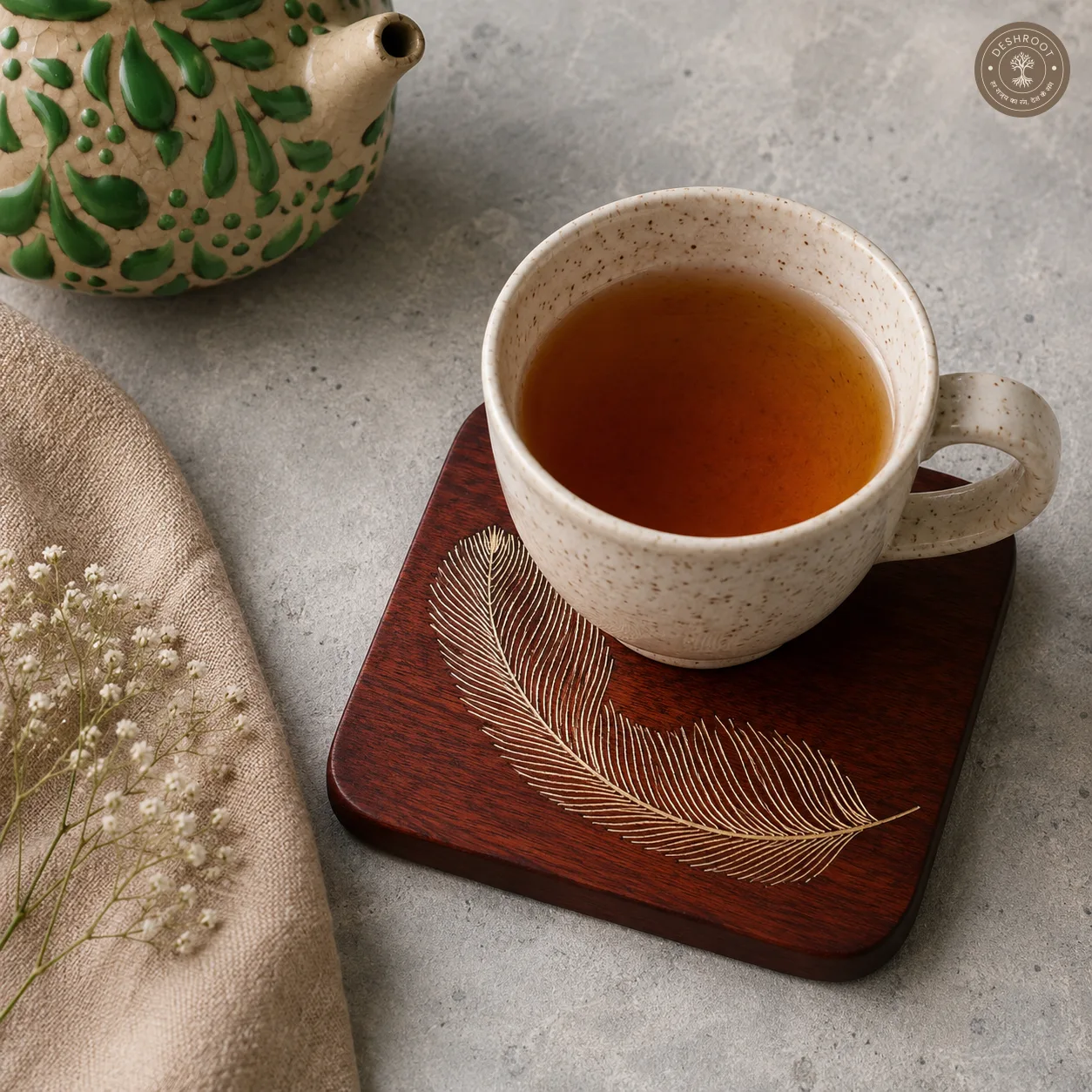 Feather Grace Handcrafted Wooden Coaster