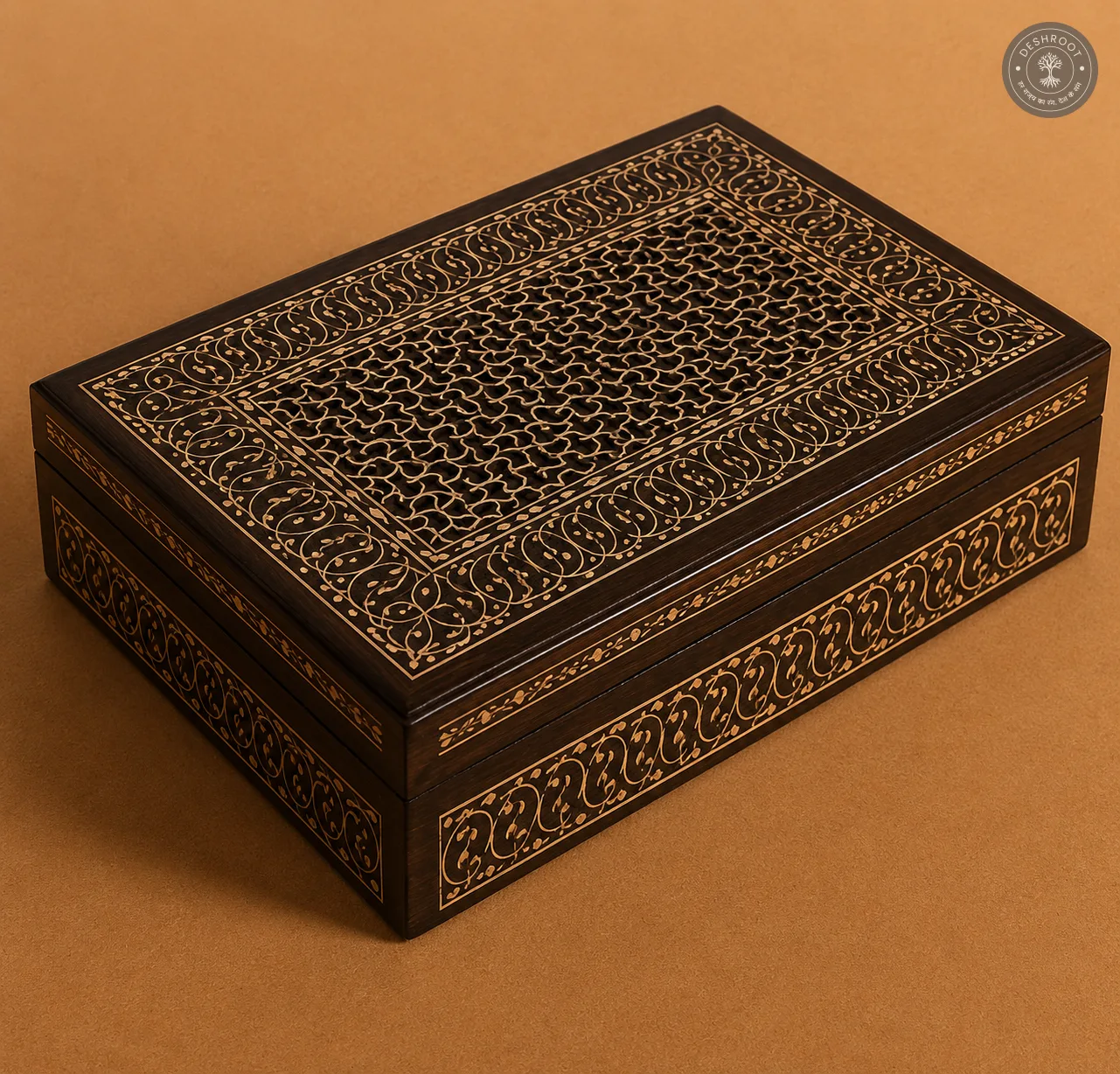 Royal Arabesque Handcrafted Wooden Tea Coaster Box