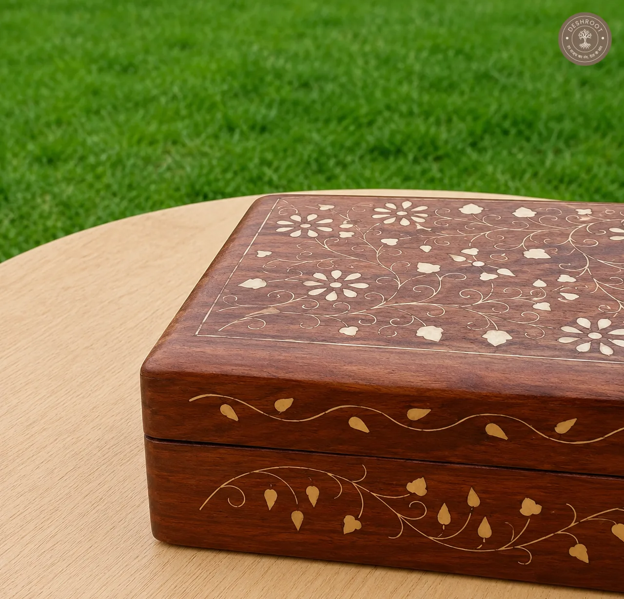 Floral Vine Handcrafted Wooden Tea Coaster Box Set