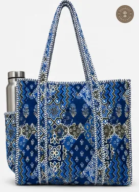 Blue Patchwork Printed Multipurpose Shoulder Bag for Women