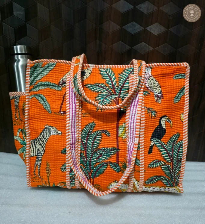 Orange Jungle Safari Printed Multipurpose Shoulder Bag for Women