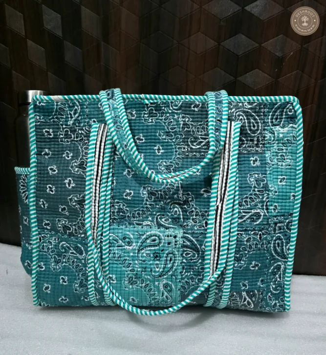 Teal Paisley Printed Multipurpose Shoulder Bag for Women