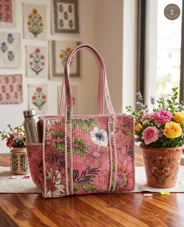 Pink Floral Garden Printed Multipurpose Shoulder Bag for Women