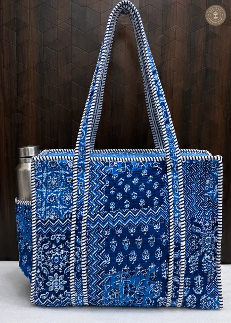 Blue Patchwork Printed Multipurpose Shoulder Bag for Women