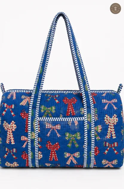 Handcrafted Quilted Blue Printed Duffel Bag