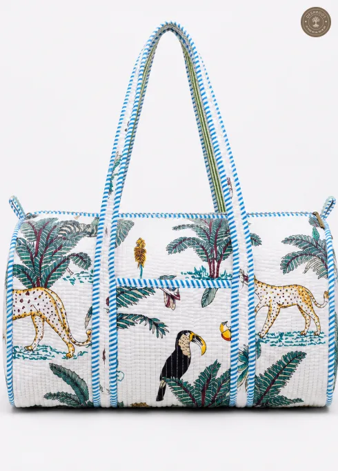 Handcrafted Quilted Jungle Safari Cotton Duffel Bag