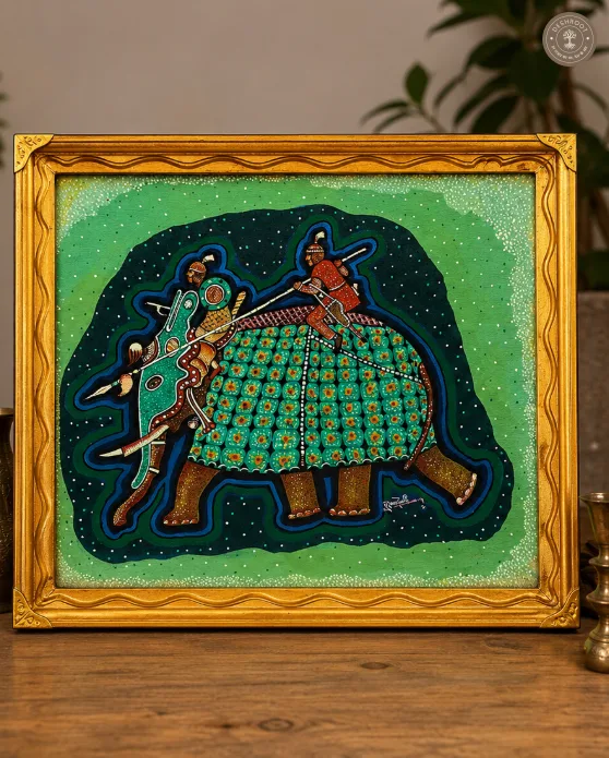 Royal Elephant Procession Traditional Folk Art Painting