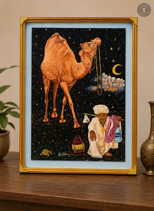 Desert Camel & Rajasthani Villager Folk Art Painting