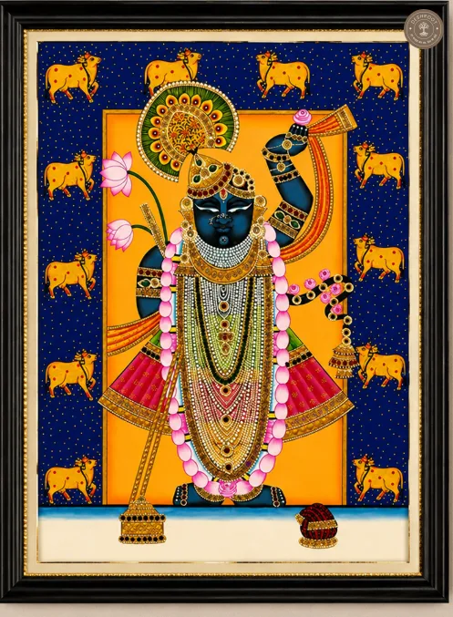 Shrinathji Pichwai Painting with Sacred Cow Motifs