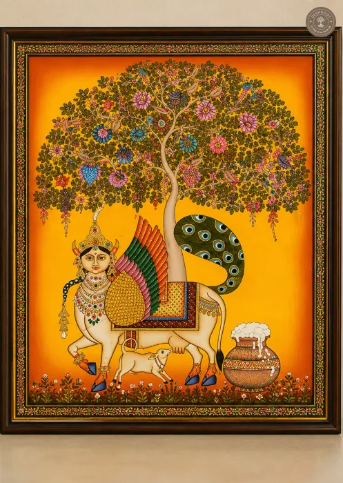 Kamdhenu Cow Under Kalpavriksha Painting