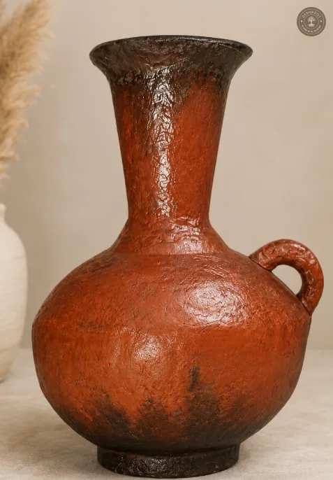 Handcrafted Paper Mache Rustic Decorative Vase with Handle