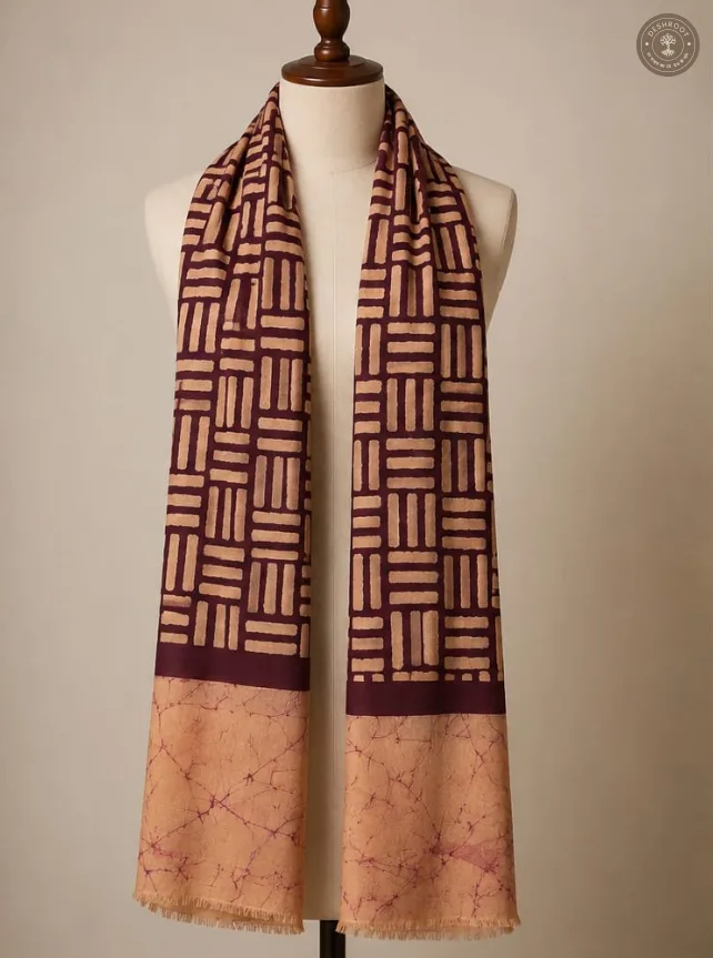 Pure Chanderi Silk Cotton Hand-Dyed Stole – Geometric Batik Designer Ethnic Wrap