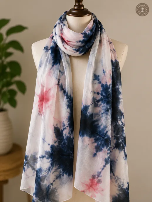 Pure Chanderi Silk Cotton Hand-Dyed Tie-Dye Stole – Multicolor Designer Ethnic Scarf