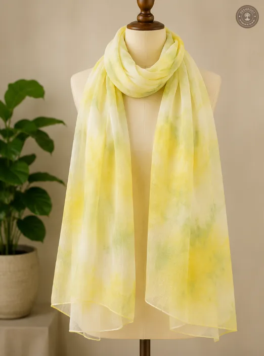Pure Chanderi Silk Cotton Hand-Dyed Stole – Soft Yellow Ombre