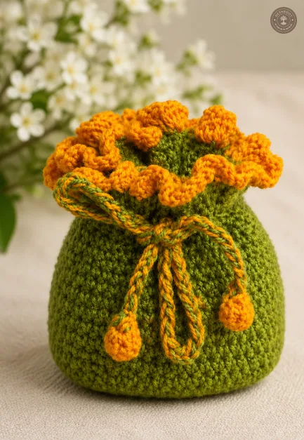 Handmade Crochet Drawstring Pouch