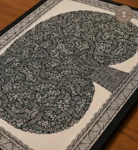 Handmade Banyan Tree of Life Madhubani Painting on Canvas Paper