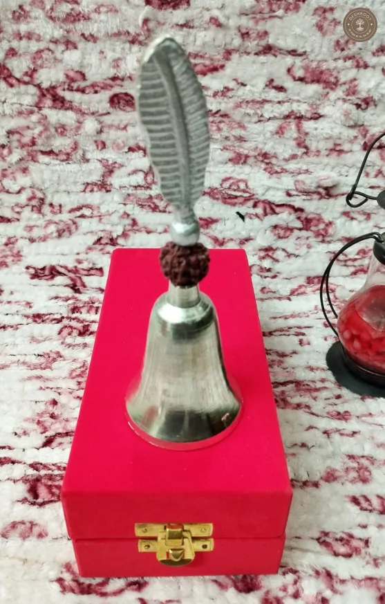 Sacred and Attractive Pooja Bell (Peacock Feather and Rudraksha Design)