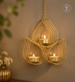 Decorative Hanging Iron 3-Diya Tealight Candle Holder with Chain