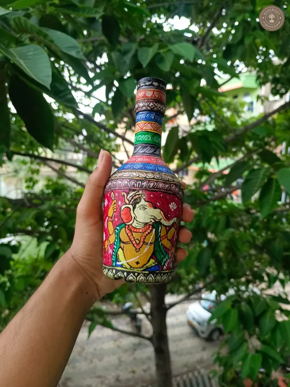 Glass bottle handmade ganesh panting