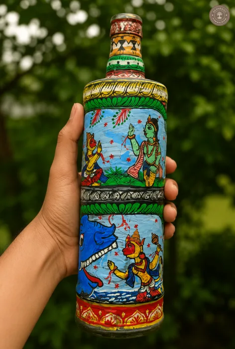 Handcrafted Madhubani Hand-Painted Glass Bottle