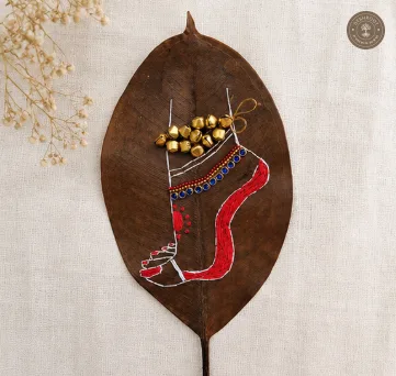 Handcrafted Embroidered Lord Vitthal Sacred Feet Leaf Art