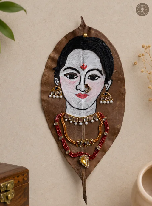 Handcrafted Traditional Indian Woman Leaf Art
