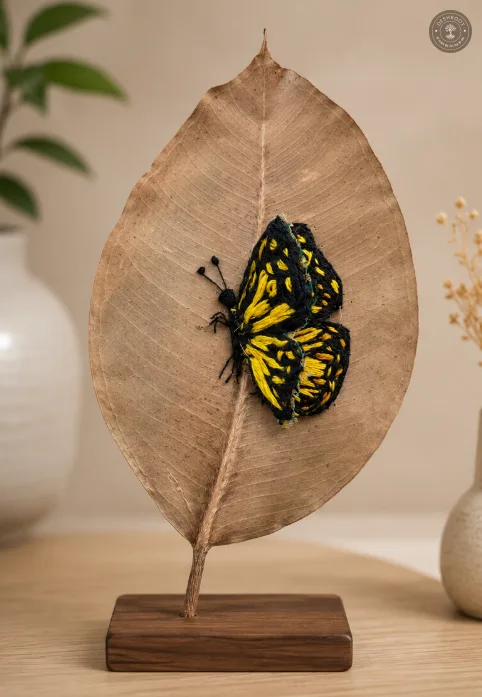 Handcrafted Embroidered Butterfly Leaf Art