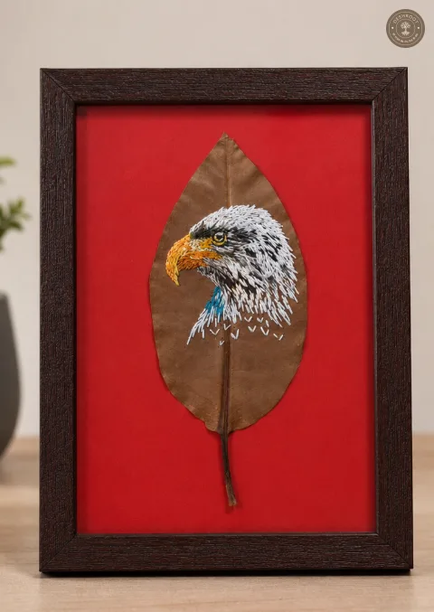 Handcrafted Eagle Embroidered Leaf Art Frame