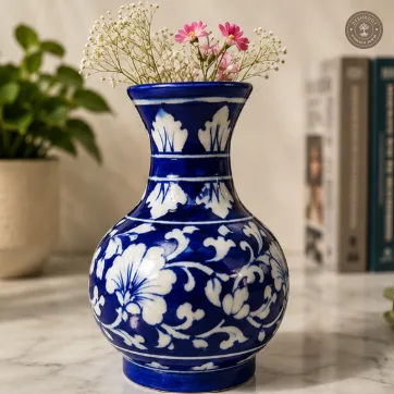 Handcrafted Jaipur Blue Pottery Ceramic Flower Vase