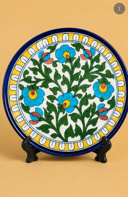 Handcrafted Jaipur Blue Pottery Decorative Ceramic Plate