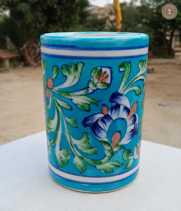 Handcrafted Blue Pottery Ceramic Pen Holder