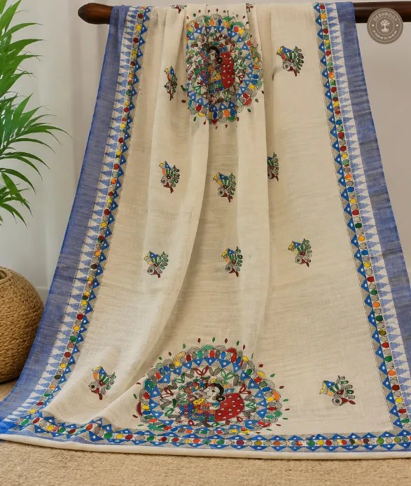 Hand-Painted Madhubani Khadi Cotton Dupatta