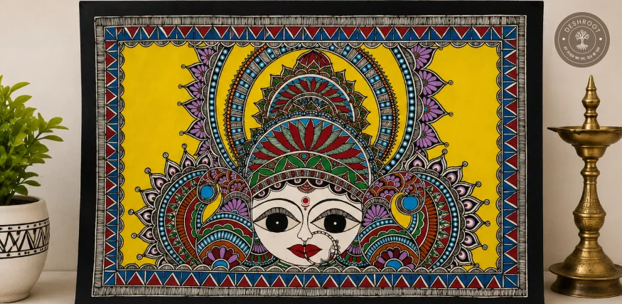 Handmade Madhubani Goddess Portrait Painting