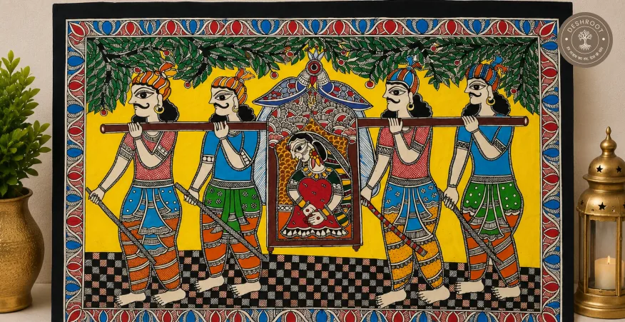 Handmade Madhubani Wedding Procession (Doli)