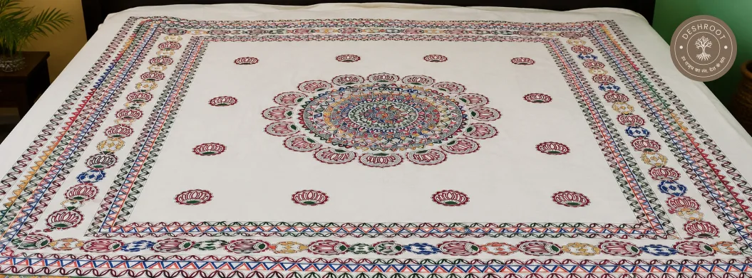 Hand-Painted Madhubani Cotton Bedsheet Set