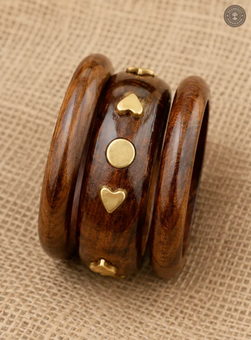 Handcrafted Wooden Bangle Set for Women (Set of 3)