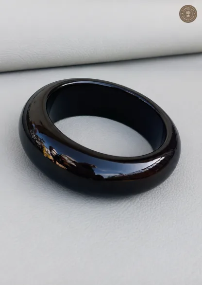 Handcrafted Glossy Black Resin Bangle for Women