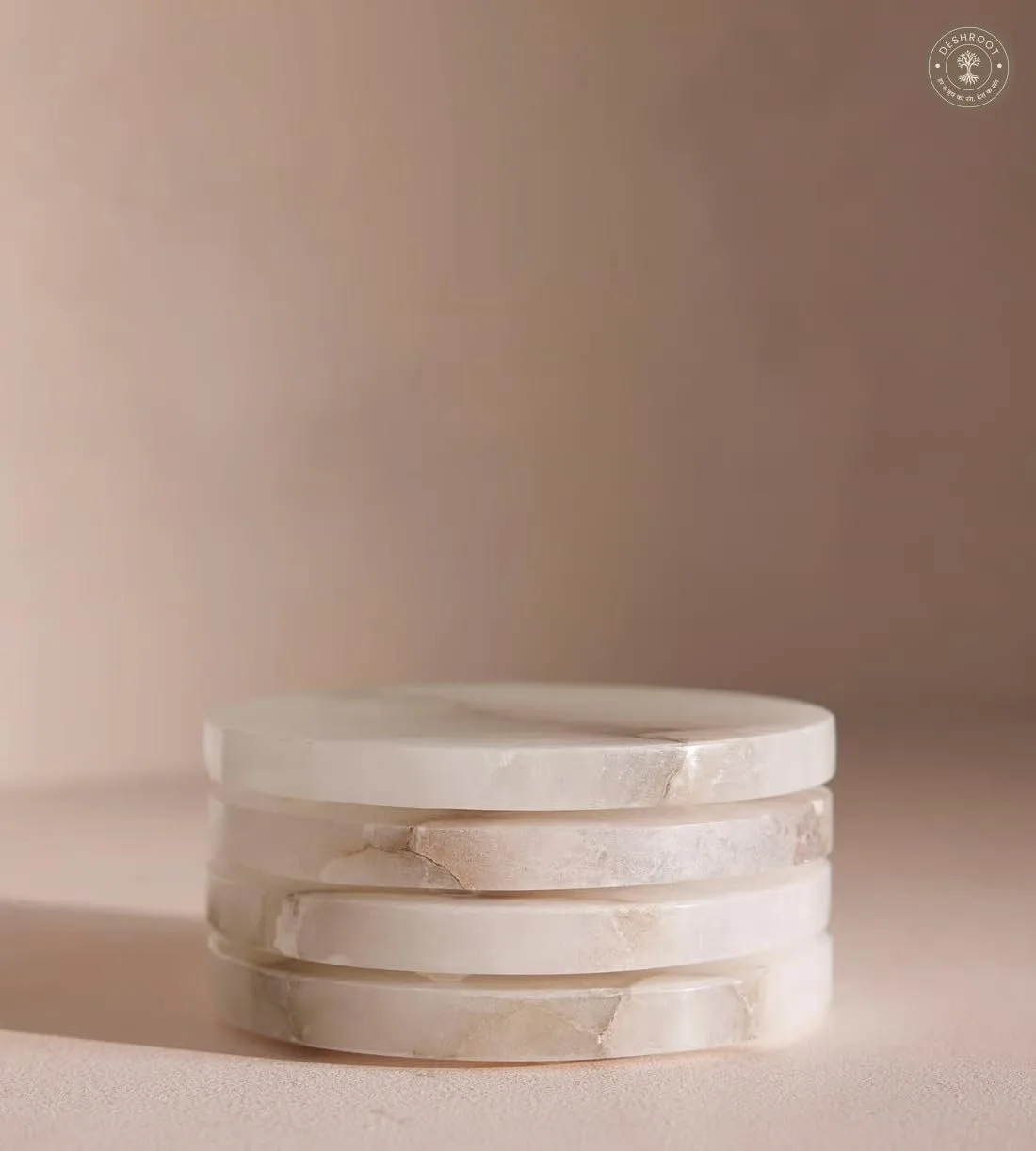 Premium Handcrafted Alabaster Marble Coaster Set with Holder (Set of 4)