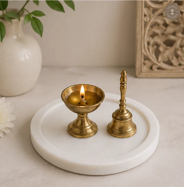 Handcrafted White Marble Pooja Thali Plate