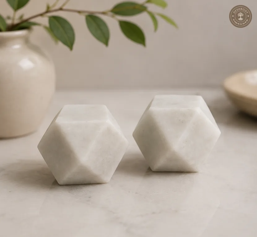 Handcrafted Agra Marble Inlay Saar Marka Marble Geometric Paper Weight Set