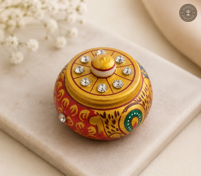 Marble Inlay Agra Handcrafted White Marble Sindoor Dani
